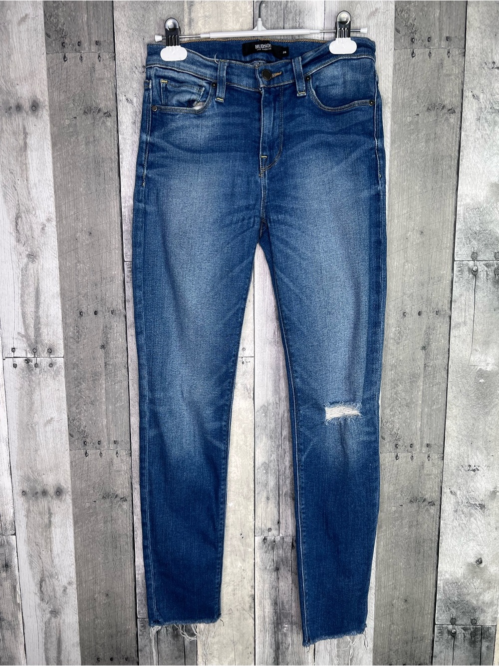 HUDSON NICO Super Skinny Blue Jeans Ripped Frayed Hem Size 26